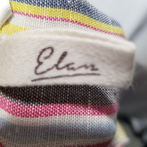 Elan Popover Top Large 100% Linen Striped Long Sleeve Split V Neck - Picture 6 of 10